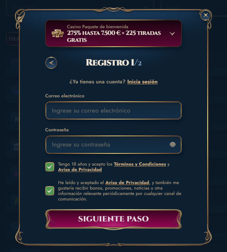 RichRoyal Casino registro e inicio de sesión